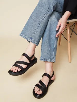 Rocia By Regal Black Women Zig-Zag Strappy Flats