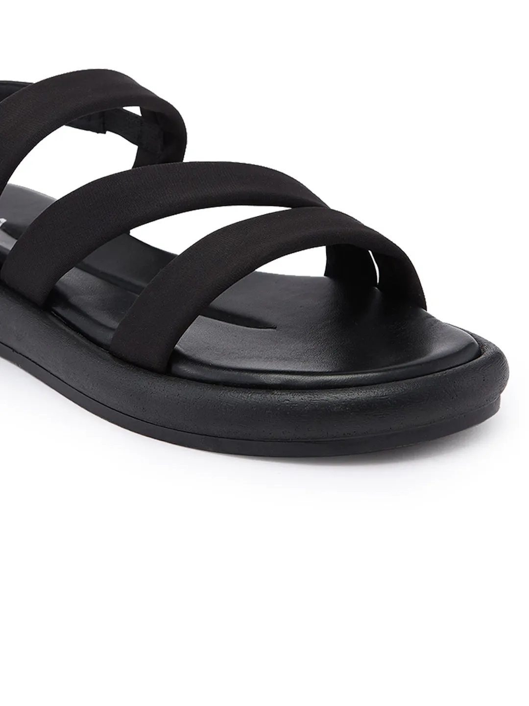 Rocia By Regal Black Women Zig-Zag Strappy Flats