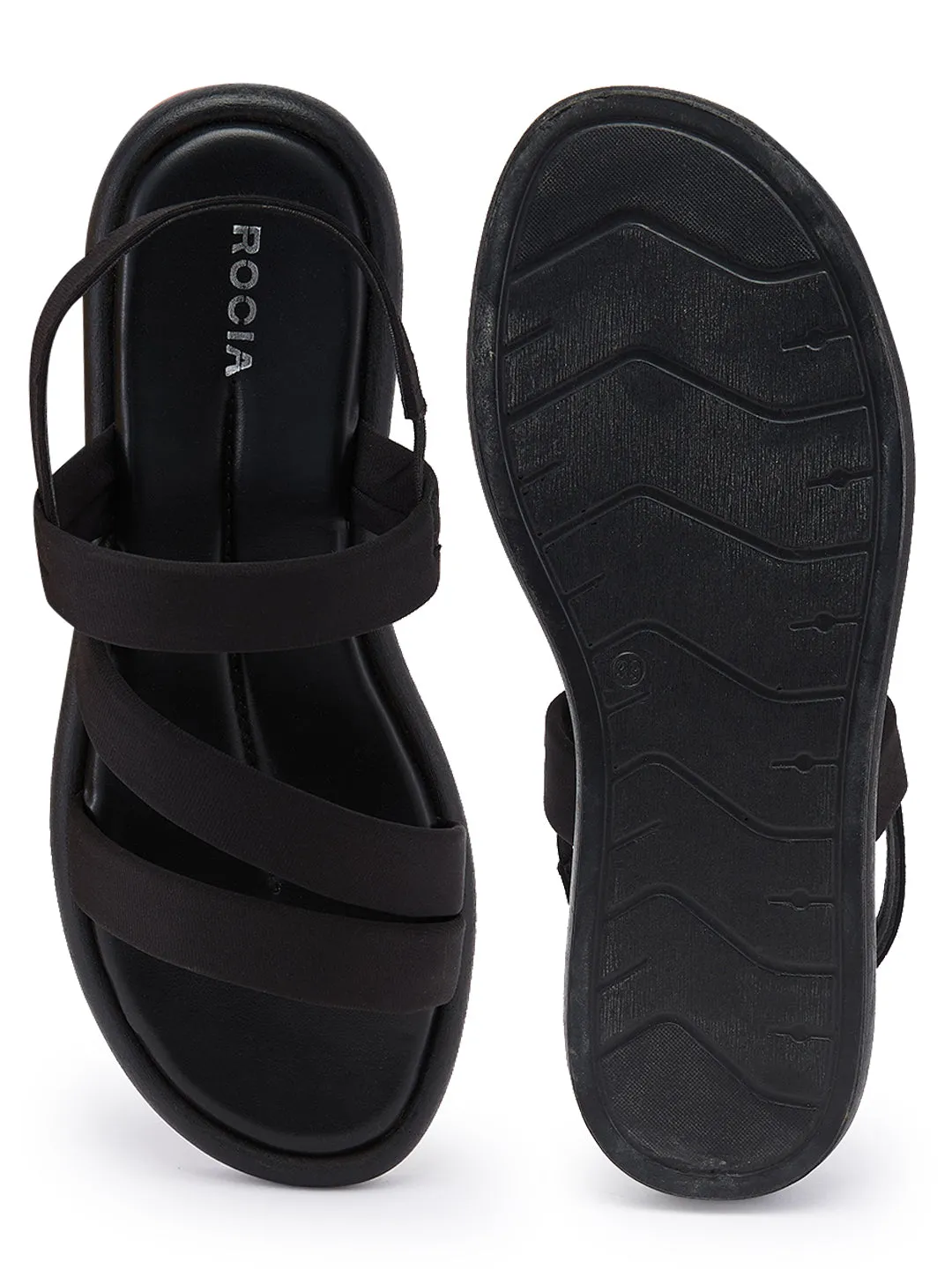 Rocia By Regal Black Women Zig-Zag Strappy Flats