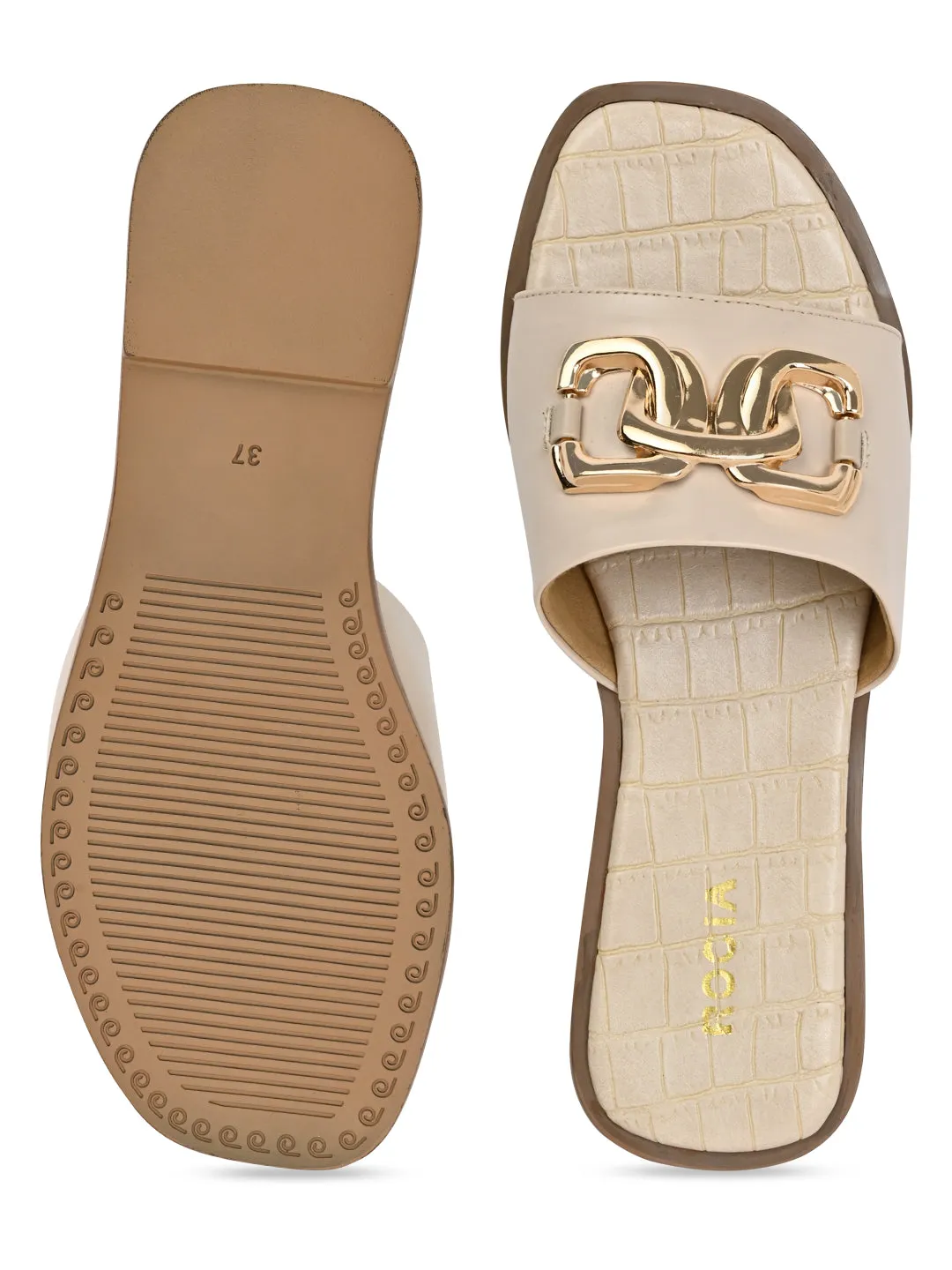 Rocia By Regal Cream Women Buckled Sliders