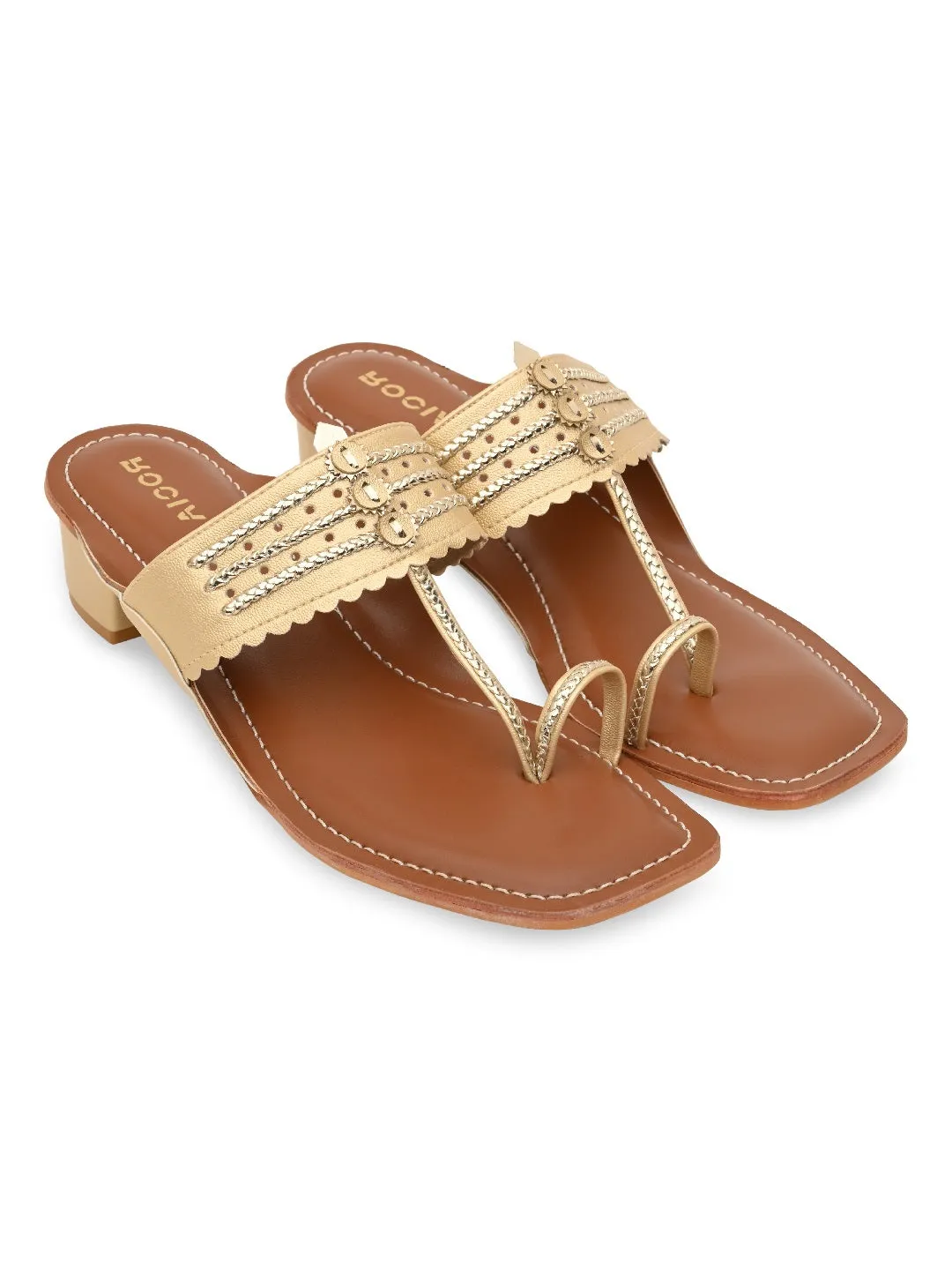 Rocia By Regal Gold Women Block Heel Kolhapuris