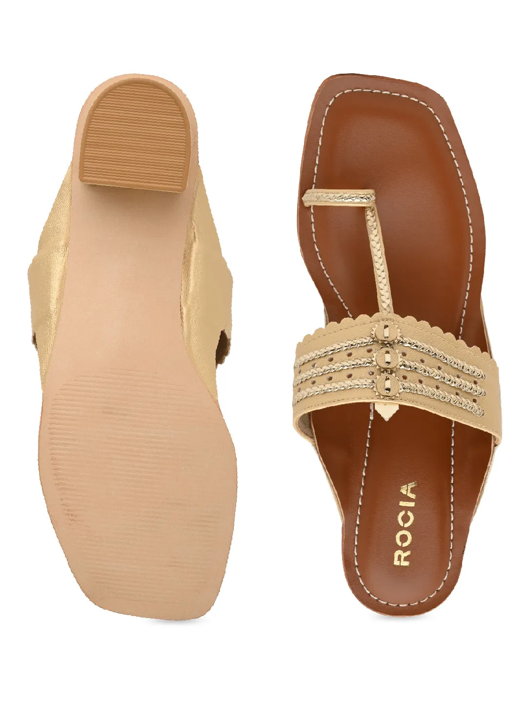 Rocia By Regal Gold Women Block Heel Kolhapuris