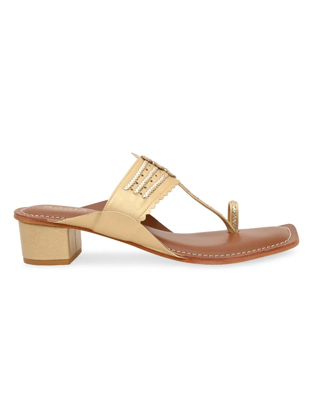 Rocia By Regal Gold Women Block Heel Kolhapuris