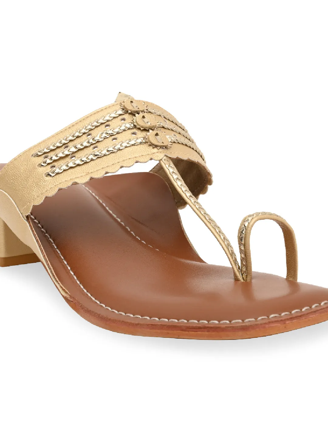 Rocia By Regal Gold Women Block Heel Kolhapuris