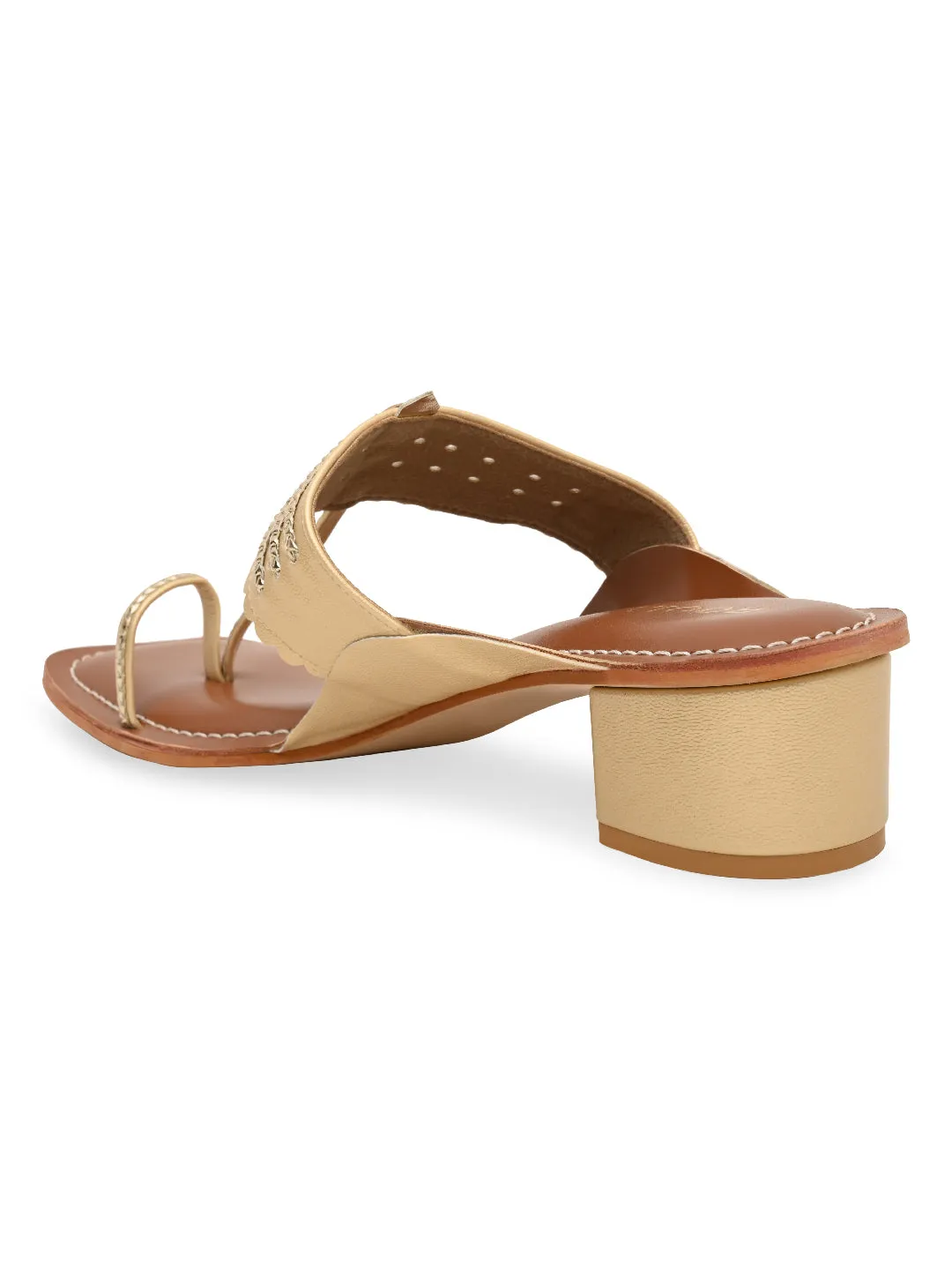 Rocia By Regal Gold Women Block Heel Kolhapuris