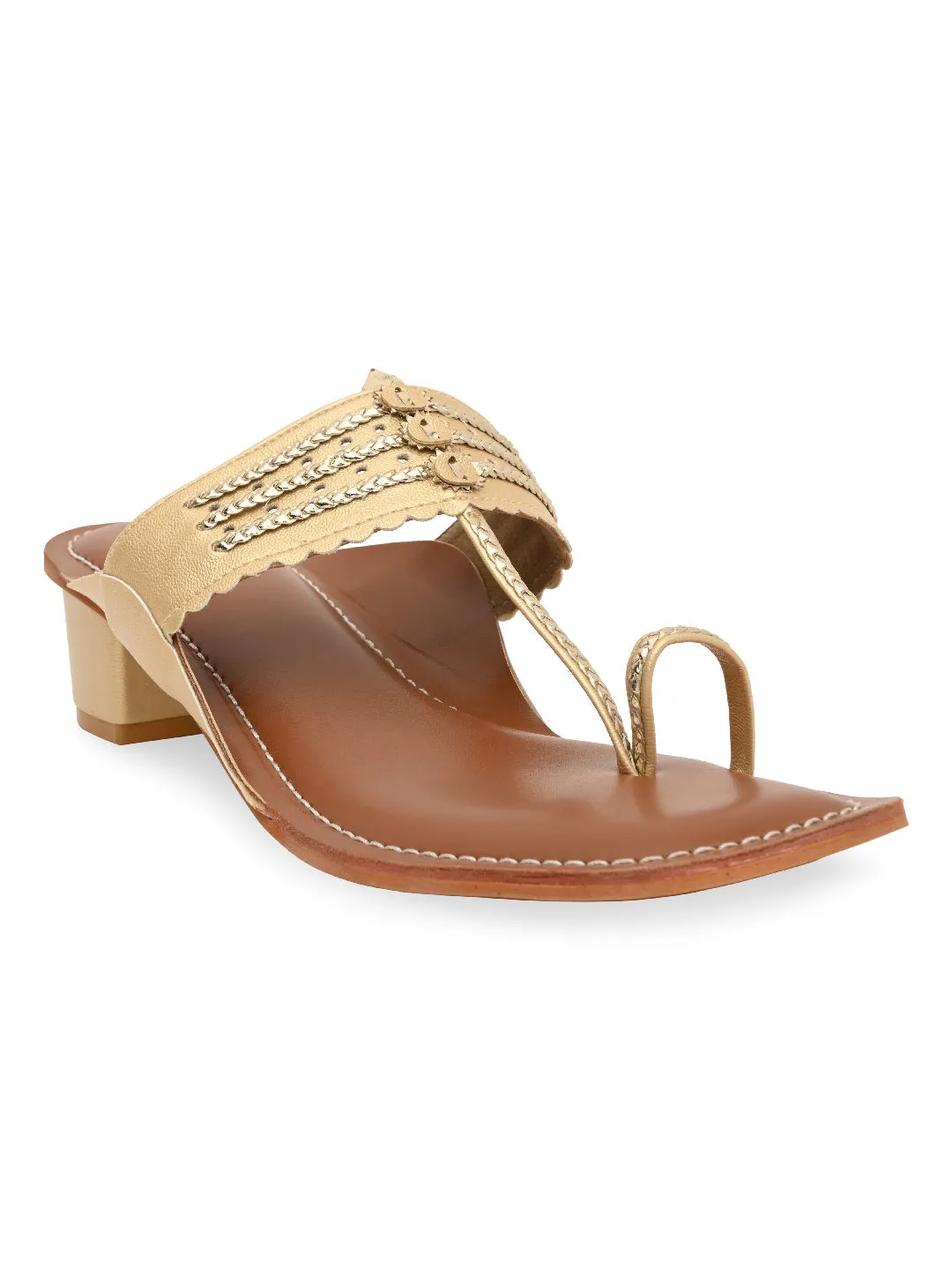 Rocia By Regal Gold Women Block Heel Kolhapuris