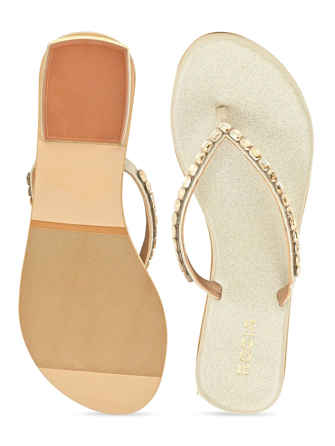 Rocia By Regal Gold Women Diamante Flat Thong