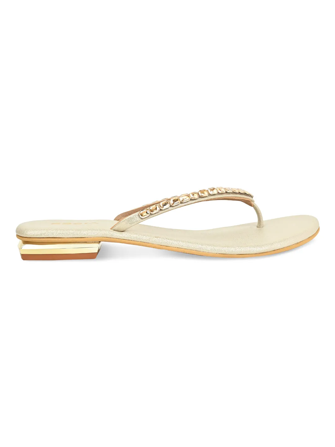 Rocia By Regal Gold Women Diamante Flat Thong