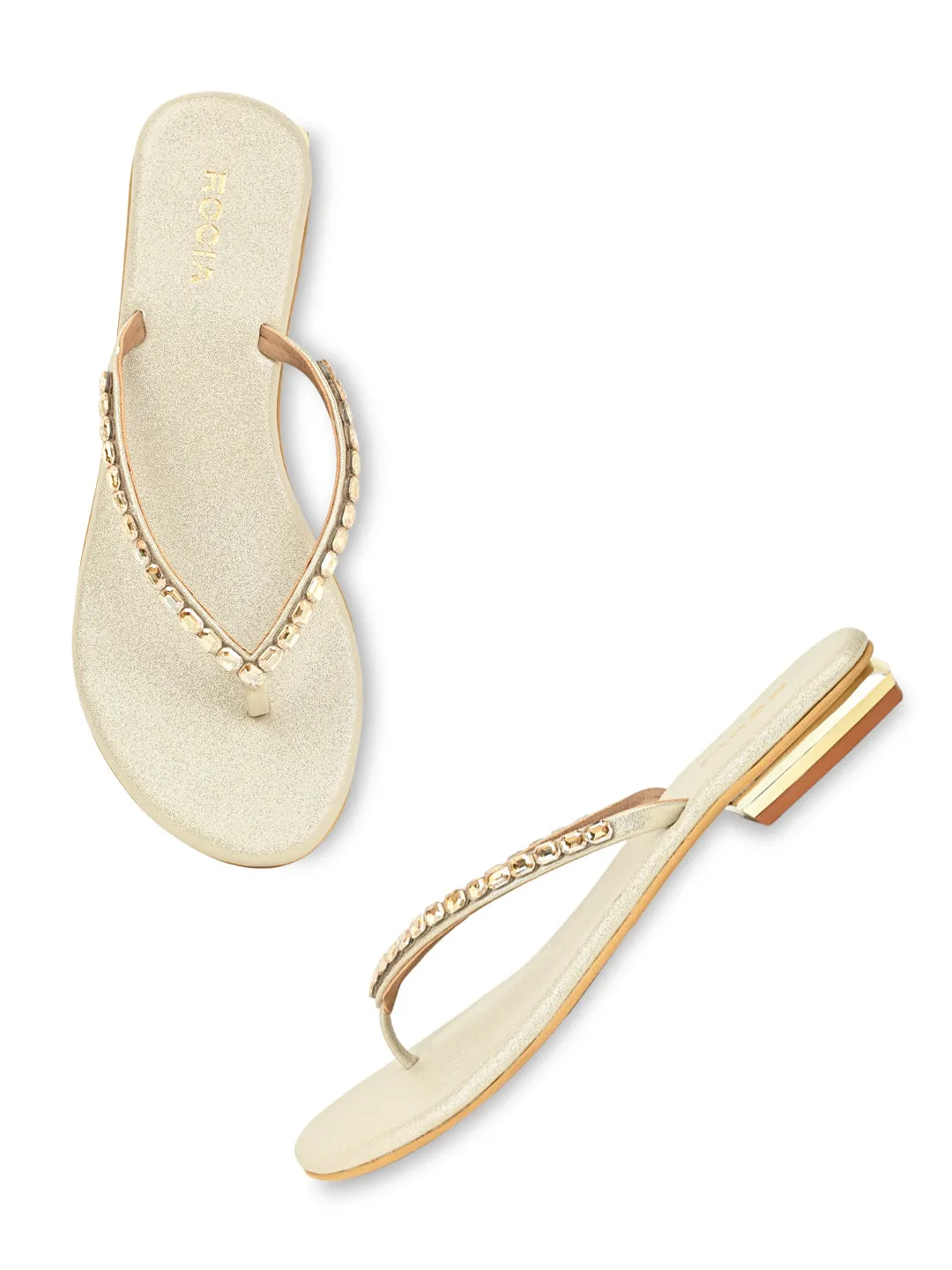 Rocia By Regal Gold Women Diamante Flat Thong