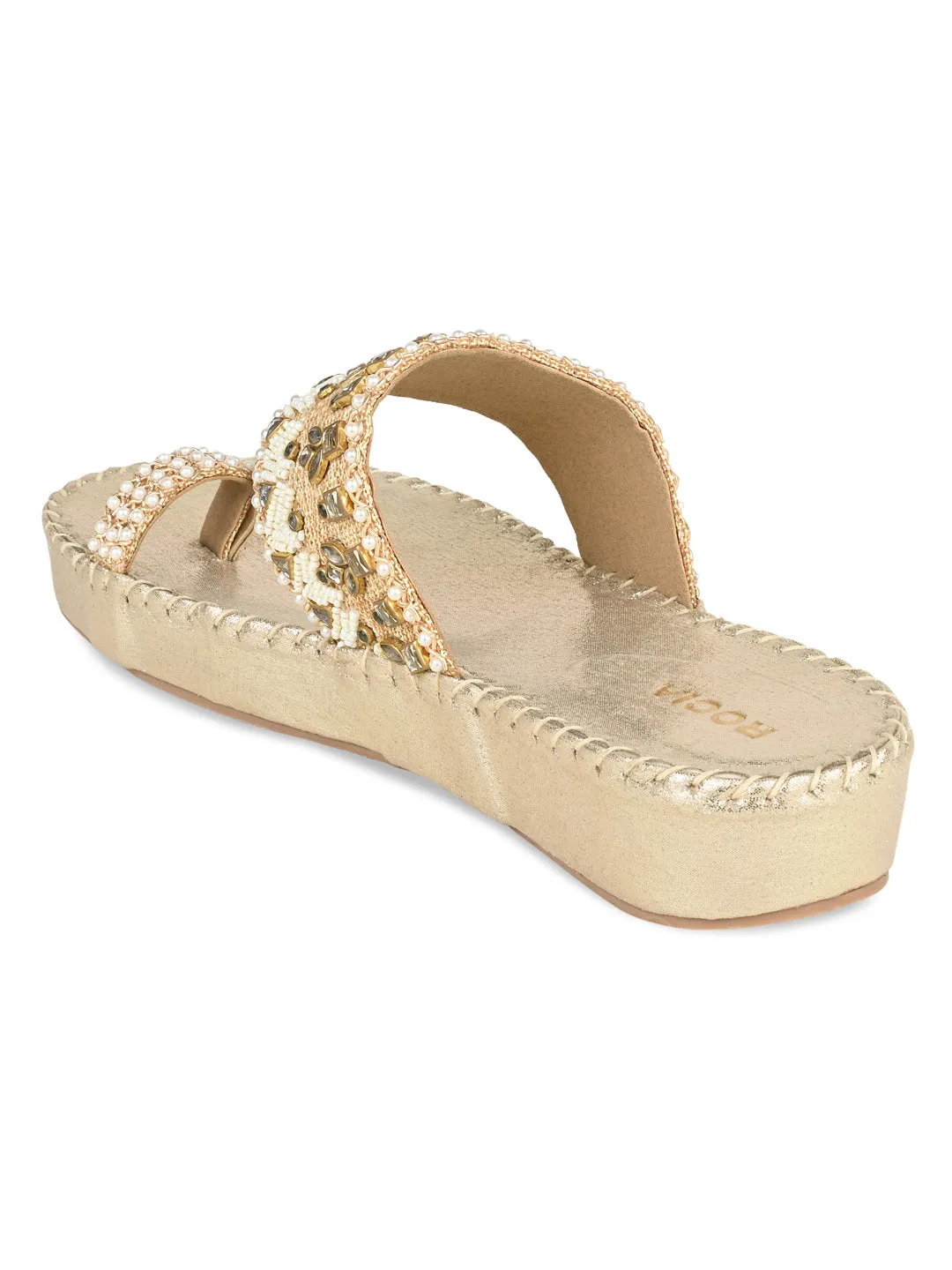 Rocia By Regal Gold Women Embroidered Flats