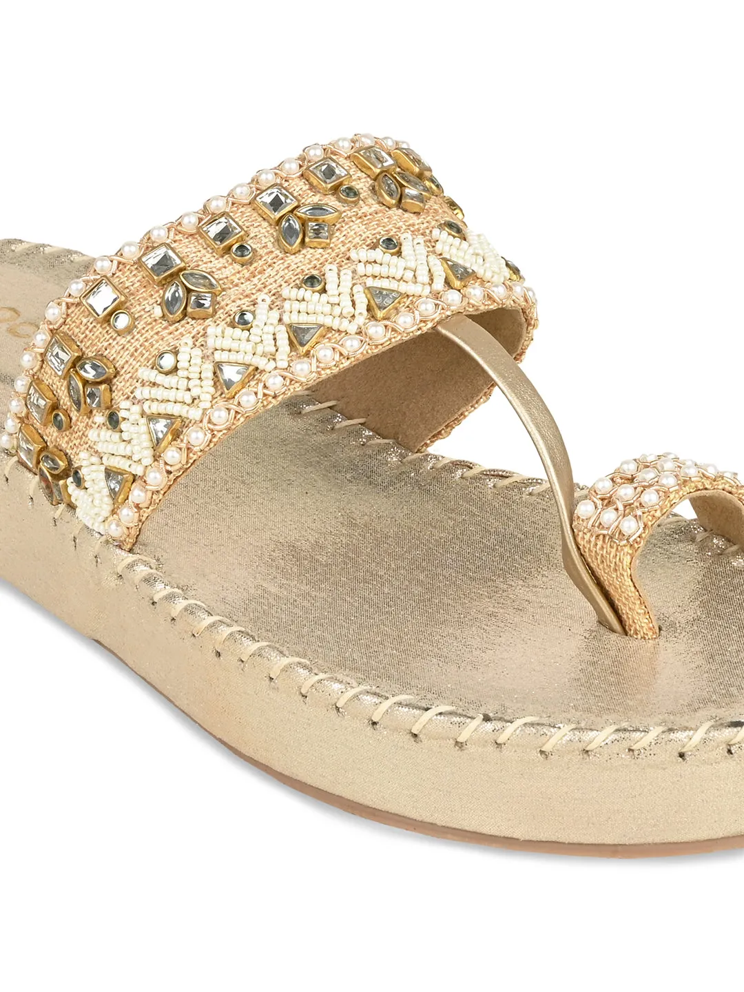 Rocia By Regal Gold Women Embroidered Flats