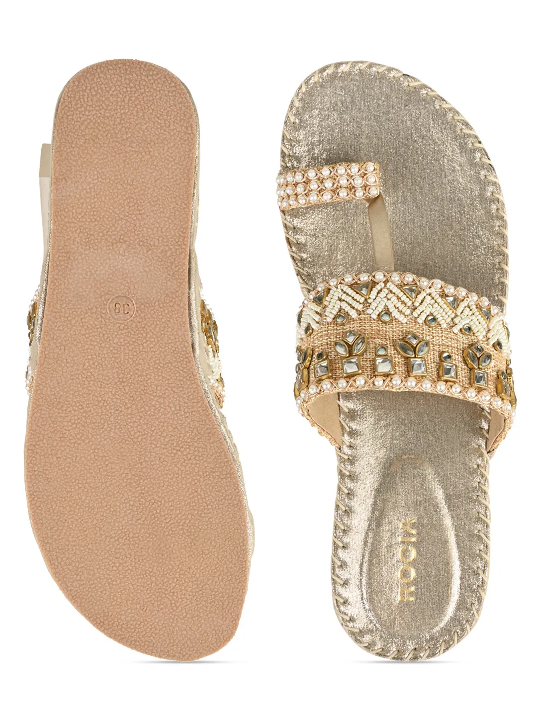 Rocia By Regal Gold Women Embroidered Flats
