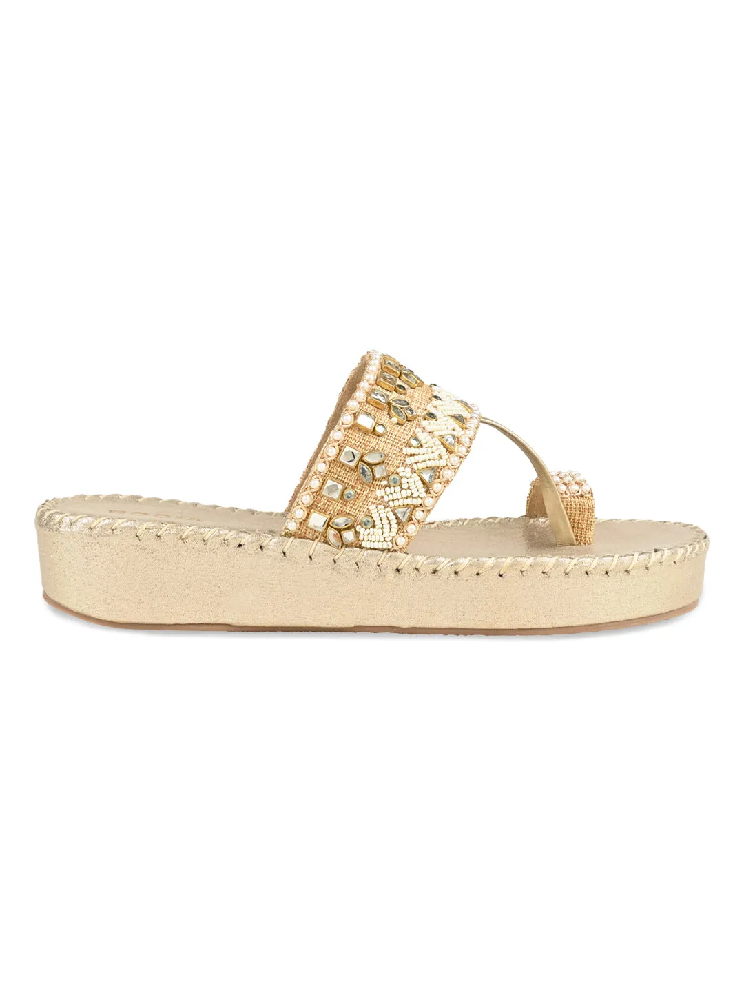 Rocia By Regal Gold Women Embroidered Flats