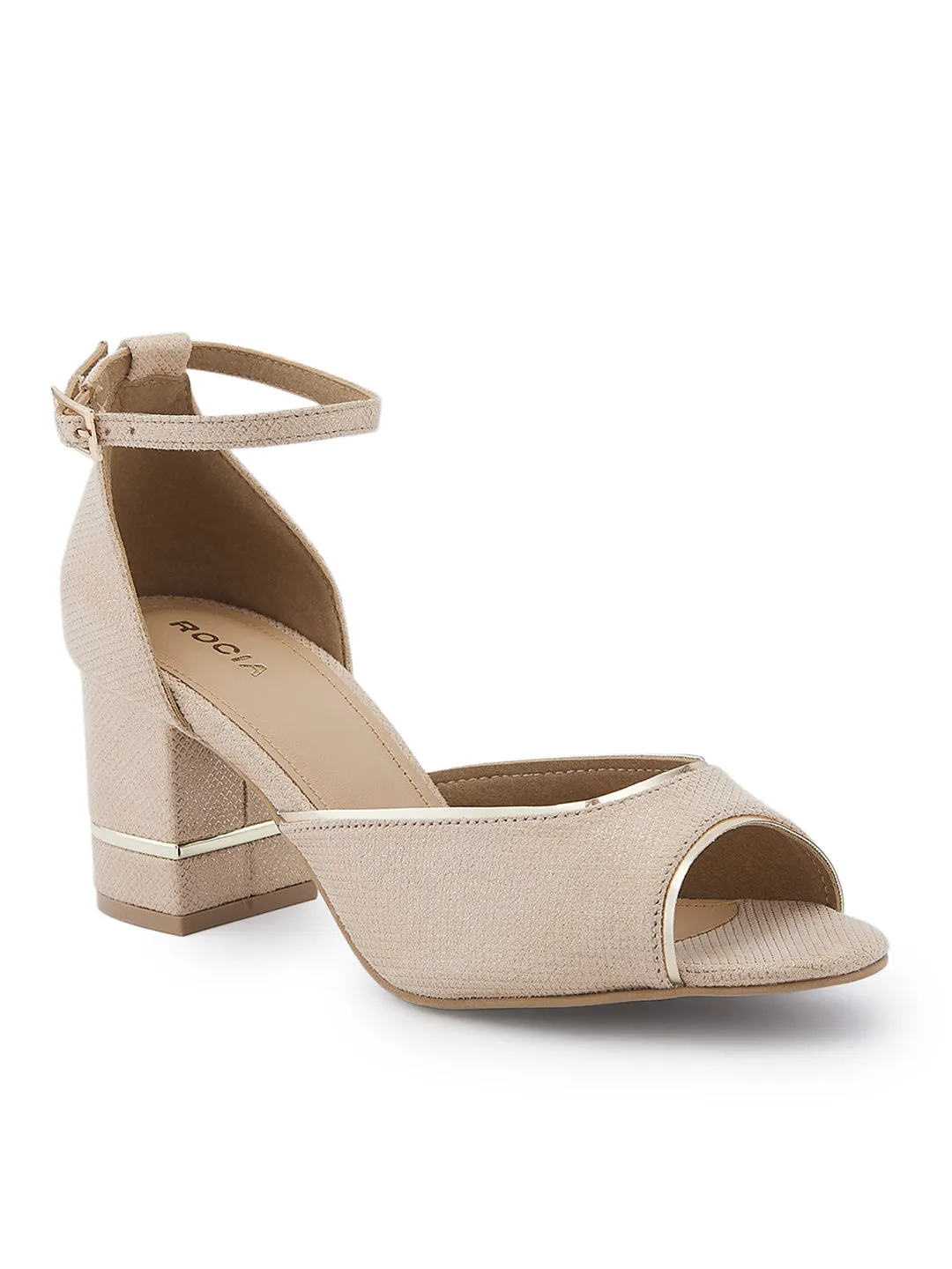 Rocia By Regal Gold Women Peep Toe Counter Back Elegant Sandal