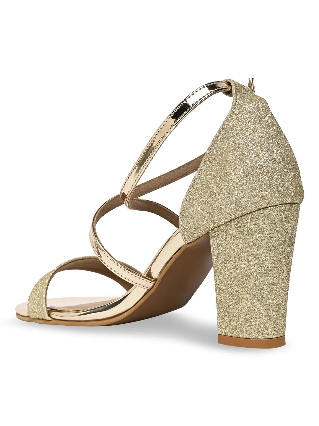 Rocia By Regal Gold Women Shimmery Ankle Strap Block Heels