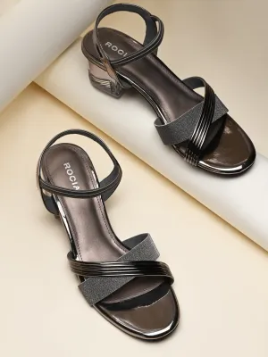Rocia By Regal Gun Metal Women Shimmer Block Heel Sandals