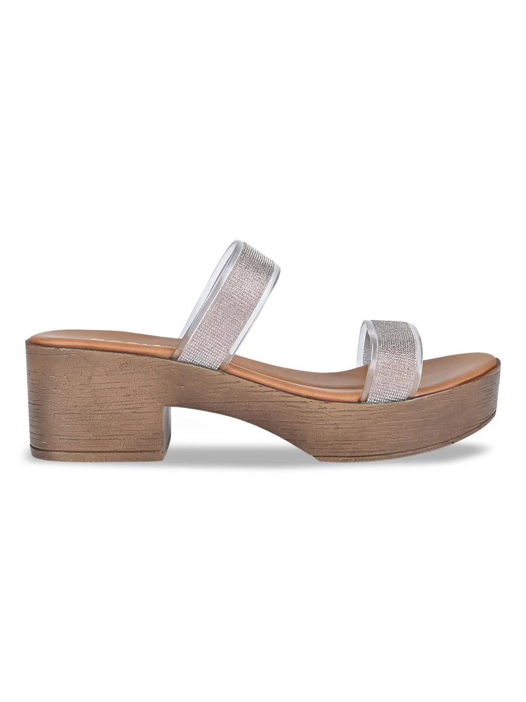 Rocia By Regal Gun Metal Women Vinyl Shimmer Block Heel Sandal