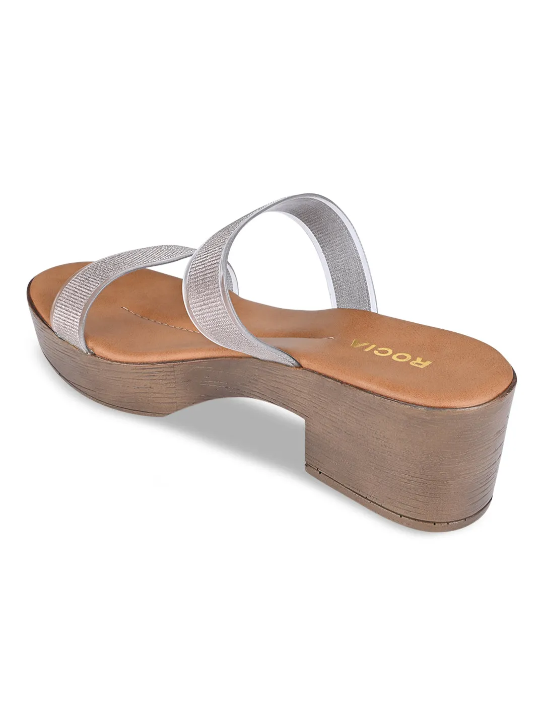 Rocia By Regal Gun Metal Women Vinyl Shimmer Block Heel Sandal