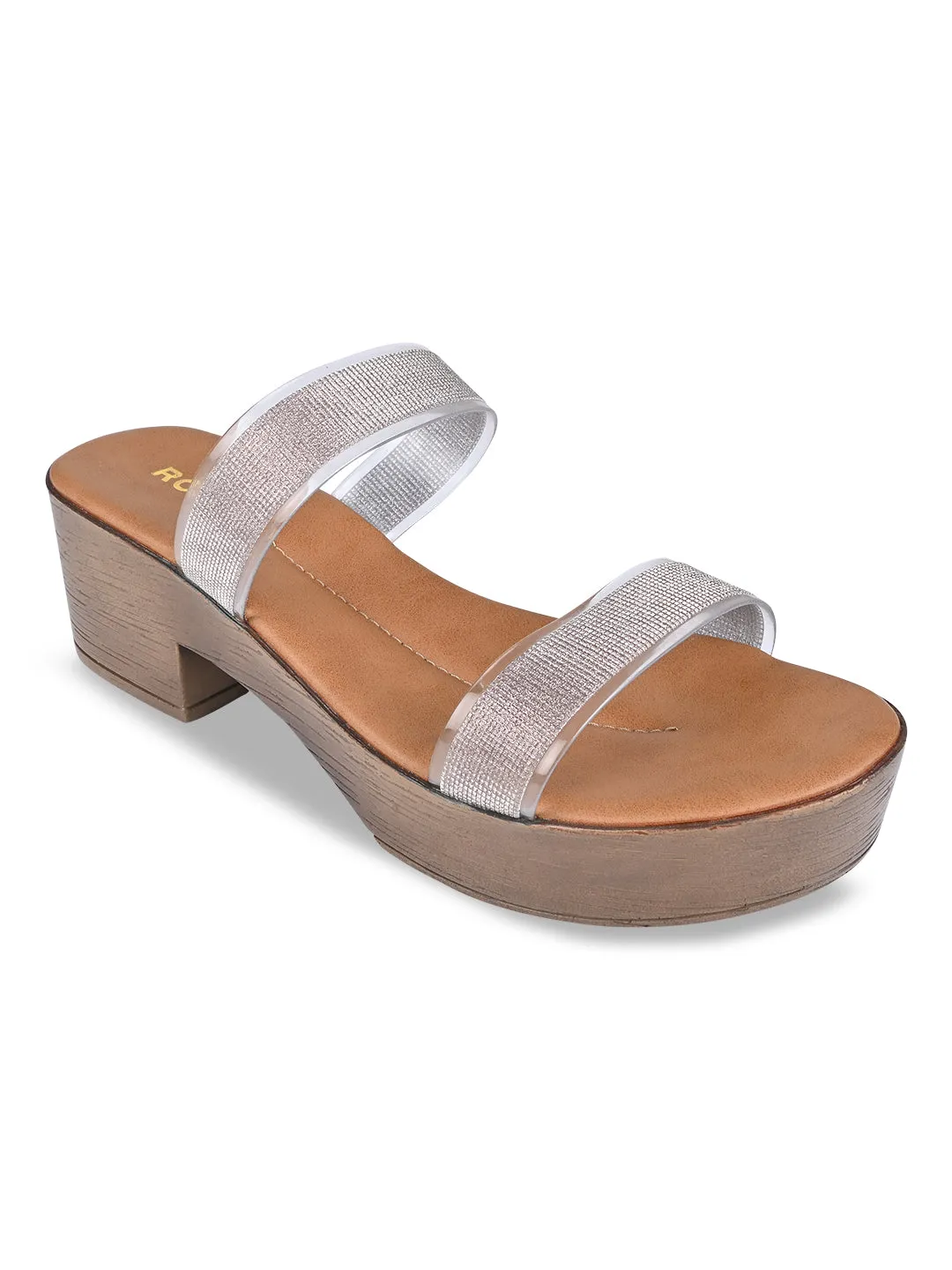 Rocia By Regal Gun Metal Women Vinyl Shimmer Block Heel Sandal