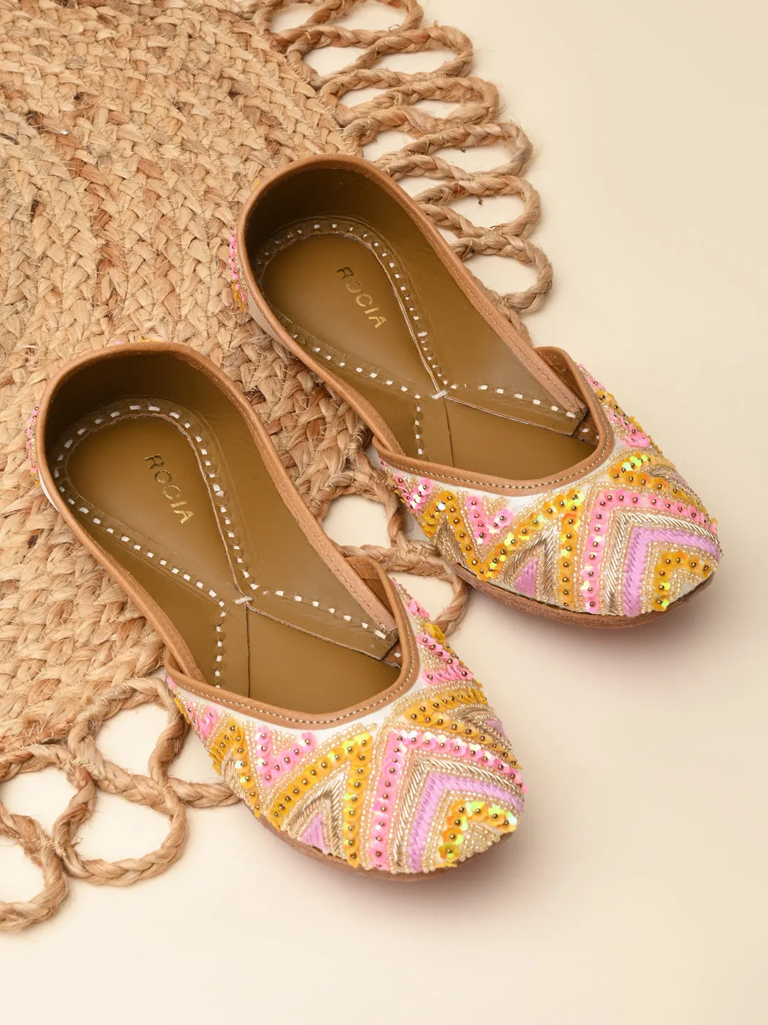 Rocia By Regal Pink Women Embroidered Jutties