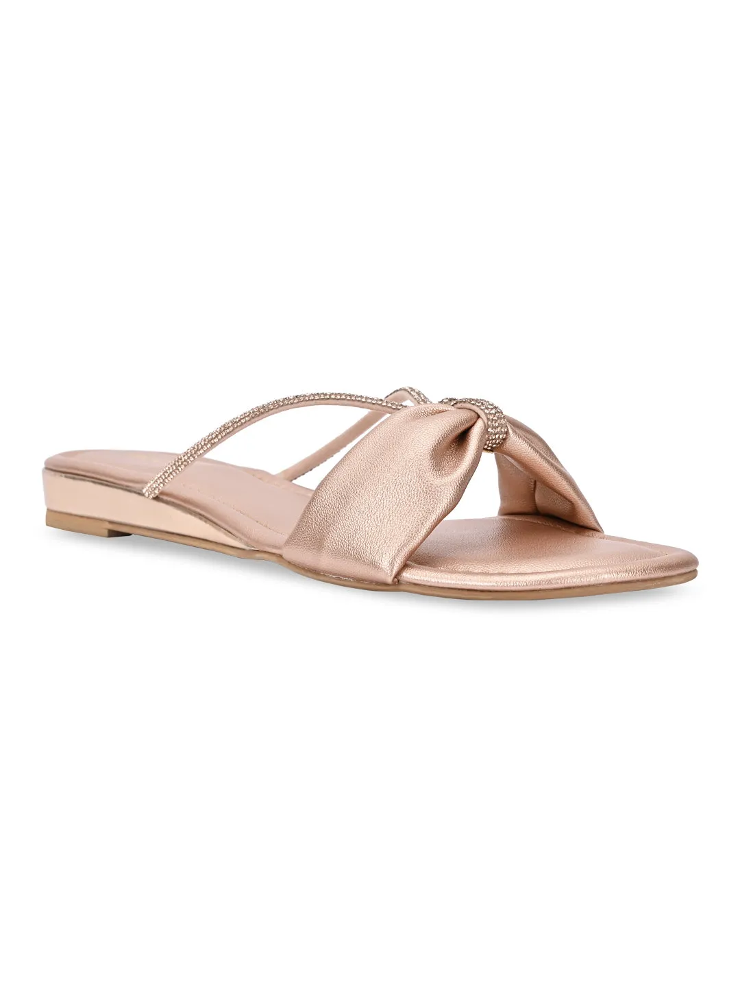 Rocia By Regal Rose Gold Women Diamante Strap Flats