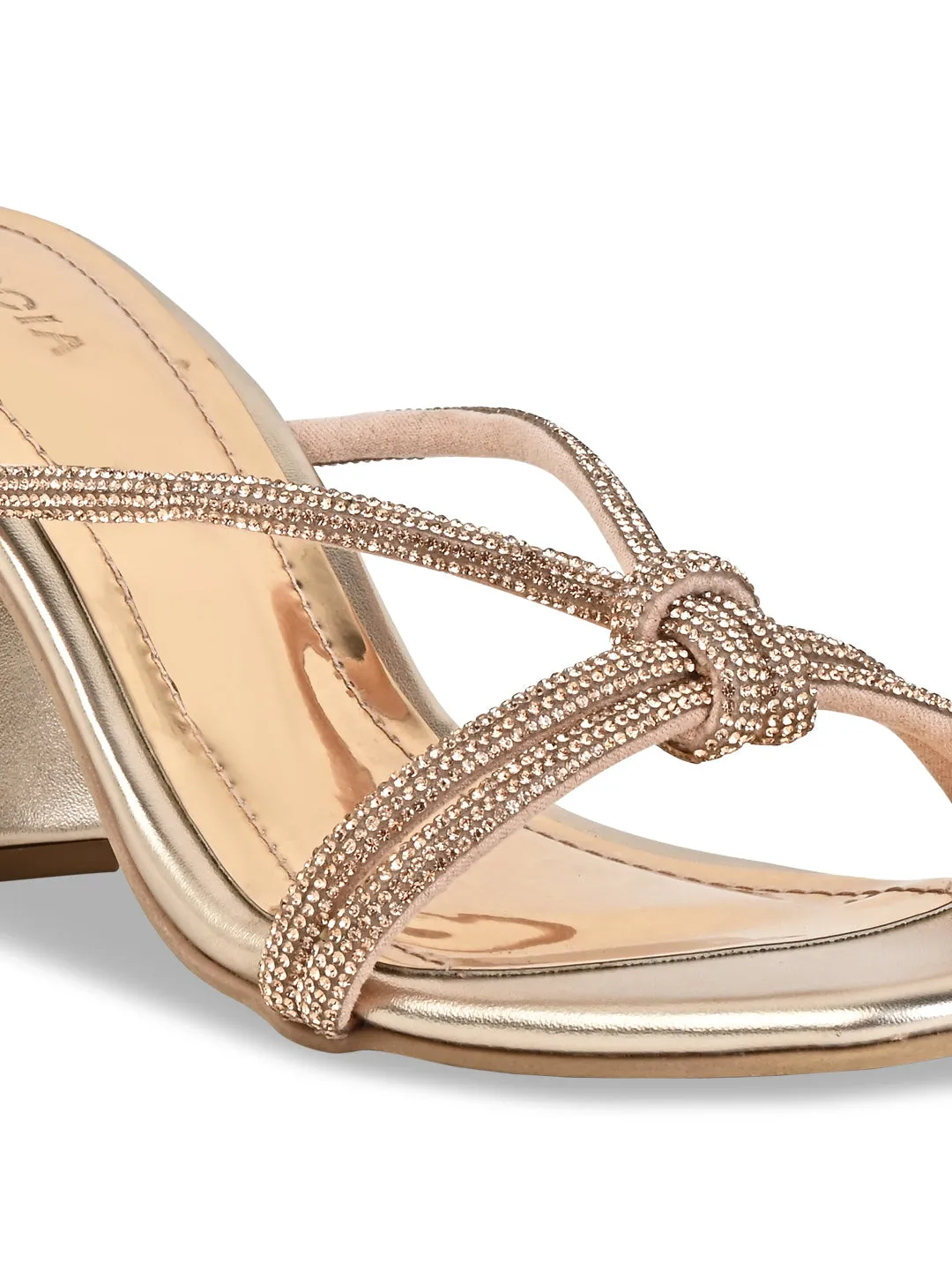 Rocia By Regal Rose Gold Women Diamond Embellished Block Heels
