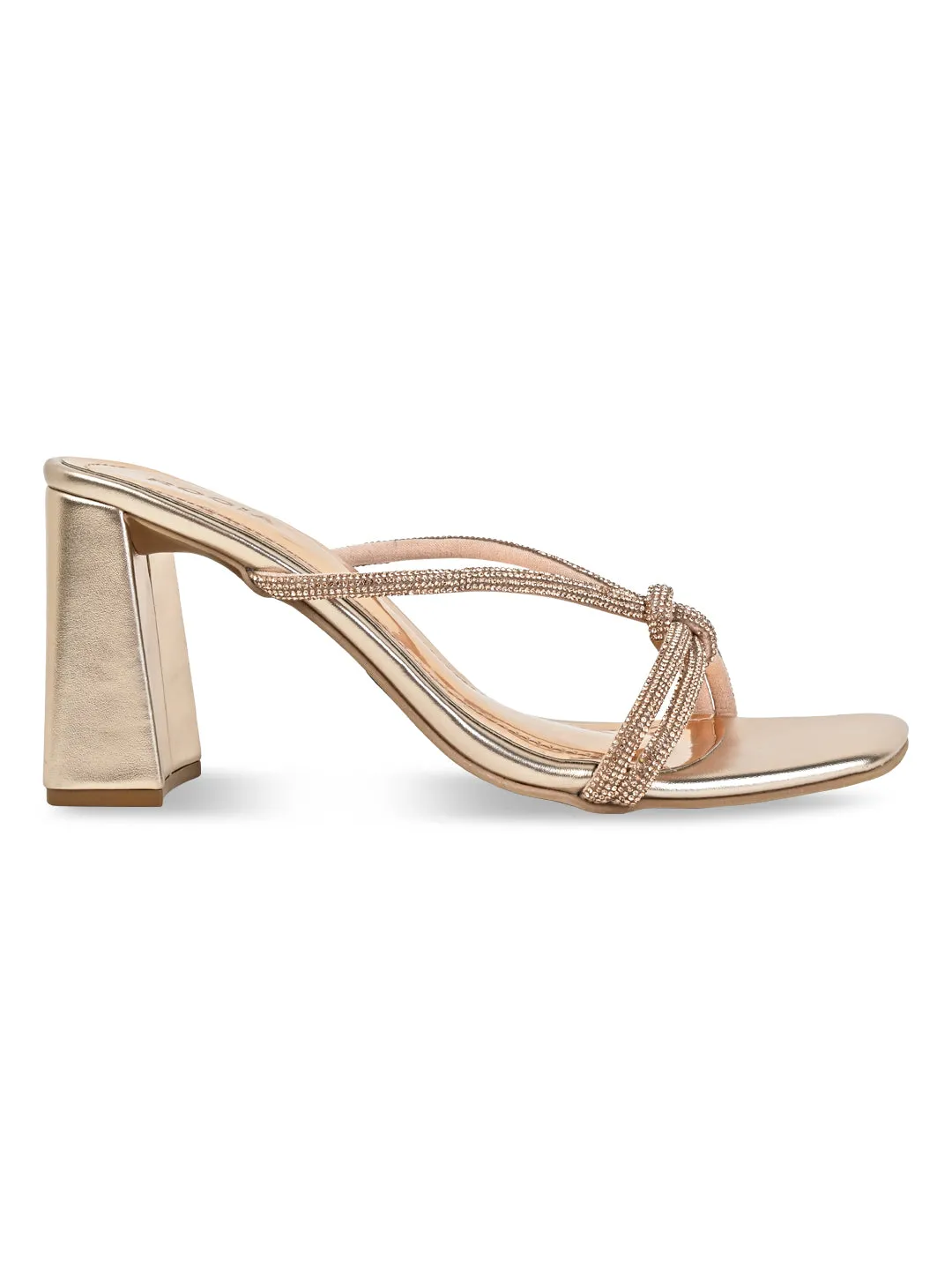 Rocia By Regal Rose Gold Women Diamond Embellished Block Heels