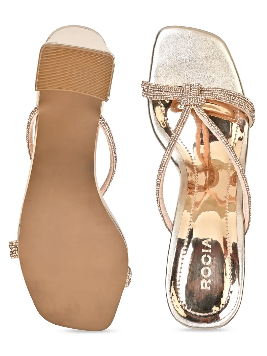 Rocia By Regal Rose Gold Women Diamond Embellished Block Heels
