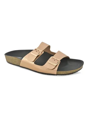 Rocia By Regal Rose Gold Women Open Toe Double Strap Flats