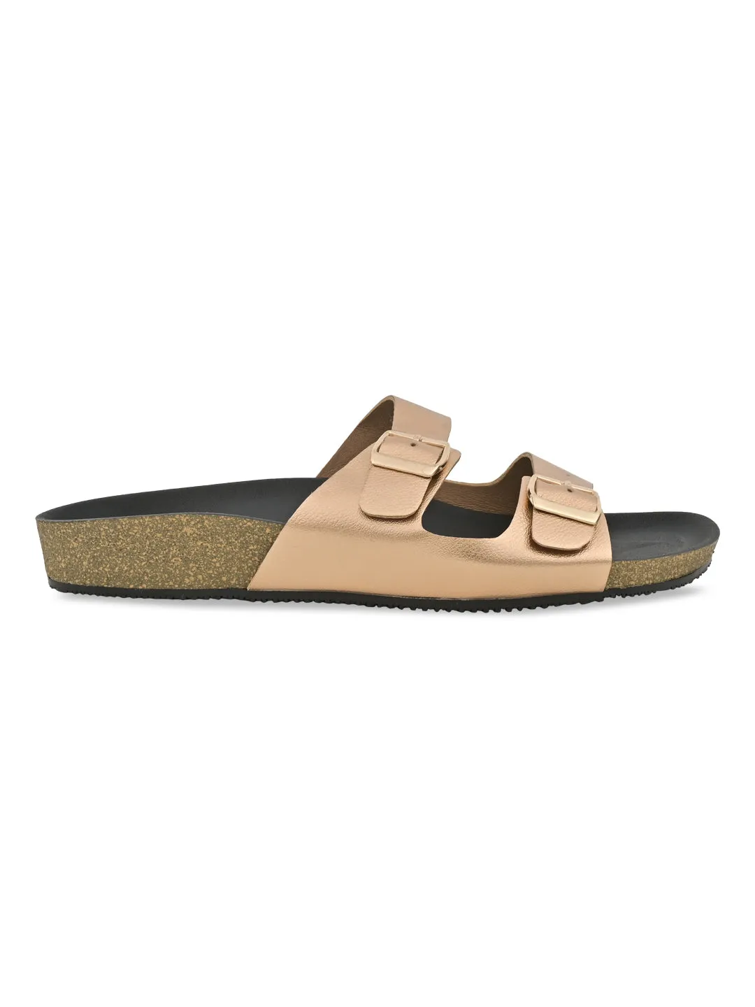 Rocia By Regal Rose Gold Women Open Toe Double Strap Flats