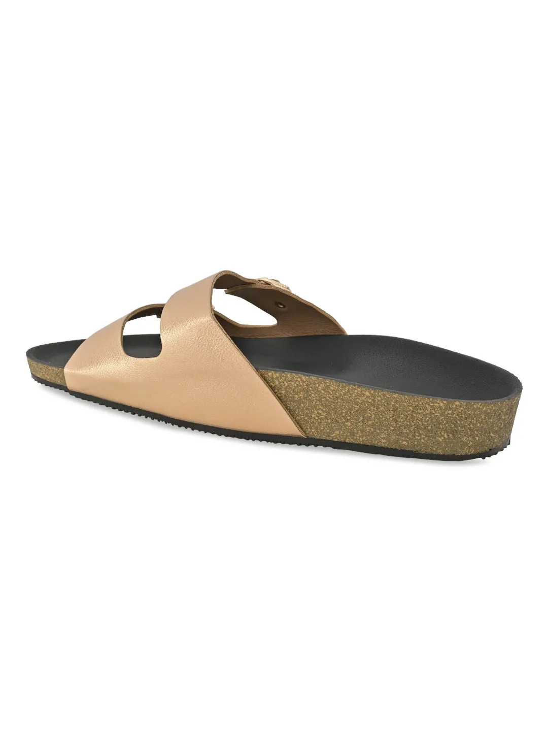 Rocia By Regal Rose Gold Women Open Toe Double Strap Flats