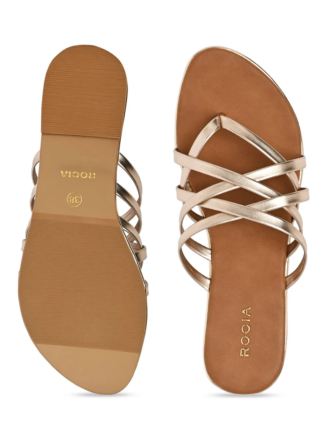 Rocia By Regal Rose Gold Women Strappy Flats