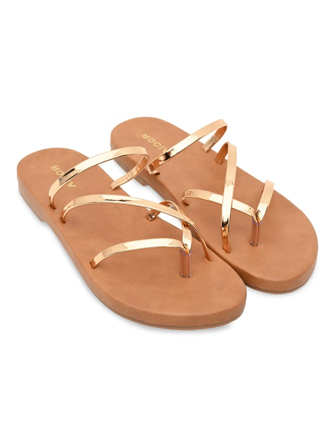 Rocia By Regal Rose Gold Women Strappy Flats