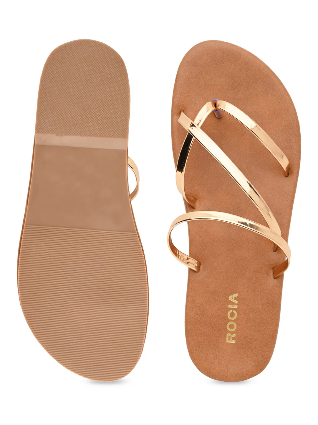 Rocia By Regal Rose Gold Women Strappy Flats