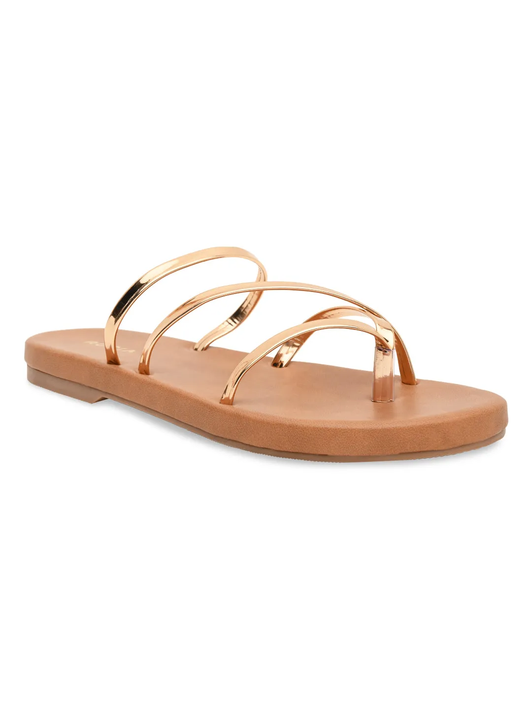 Rocia By Regal Rose Gold Women Strappy Flats