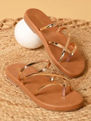 Rocia By Regal Rose Gold Women Strappy Flats