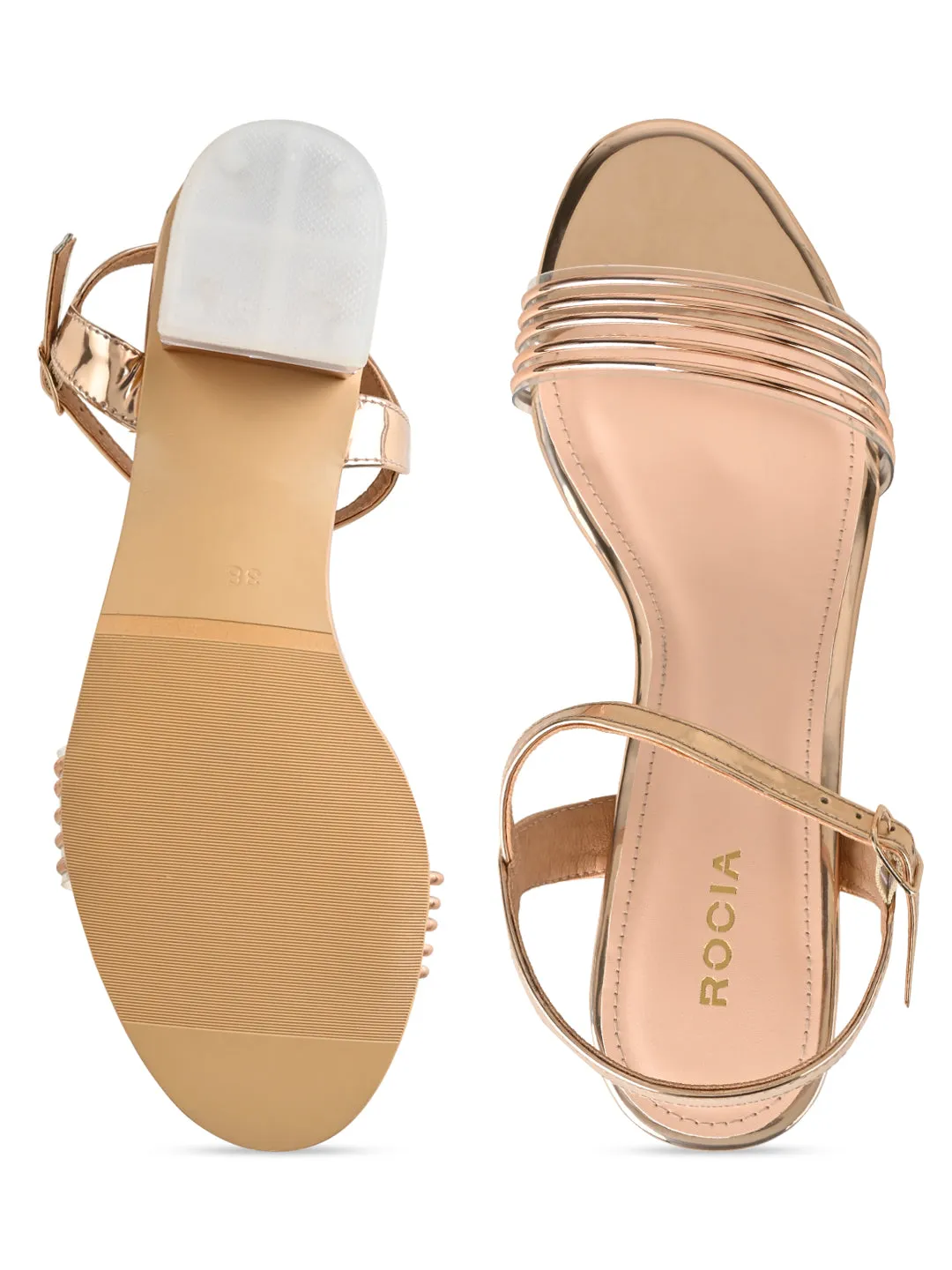 Rocia By Regal Rose Gold Women Vinyl Block Heel Sandal
