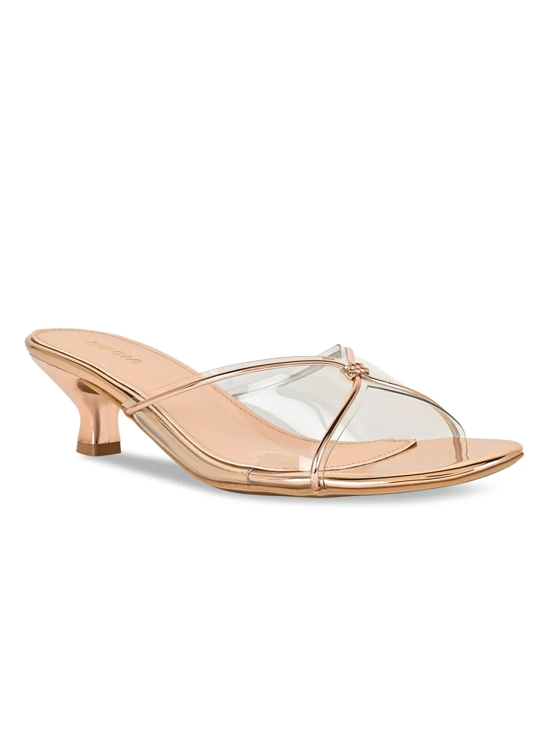 Rocia By Regal Rose Gold Women Vinyl Kitten Heel Sandal
