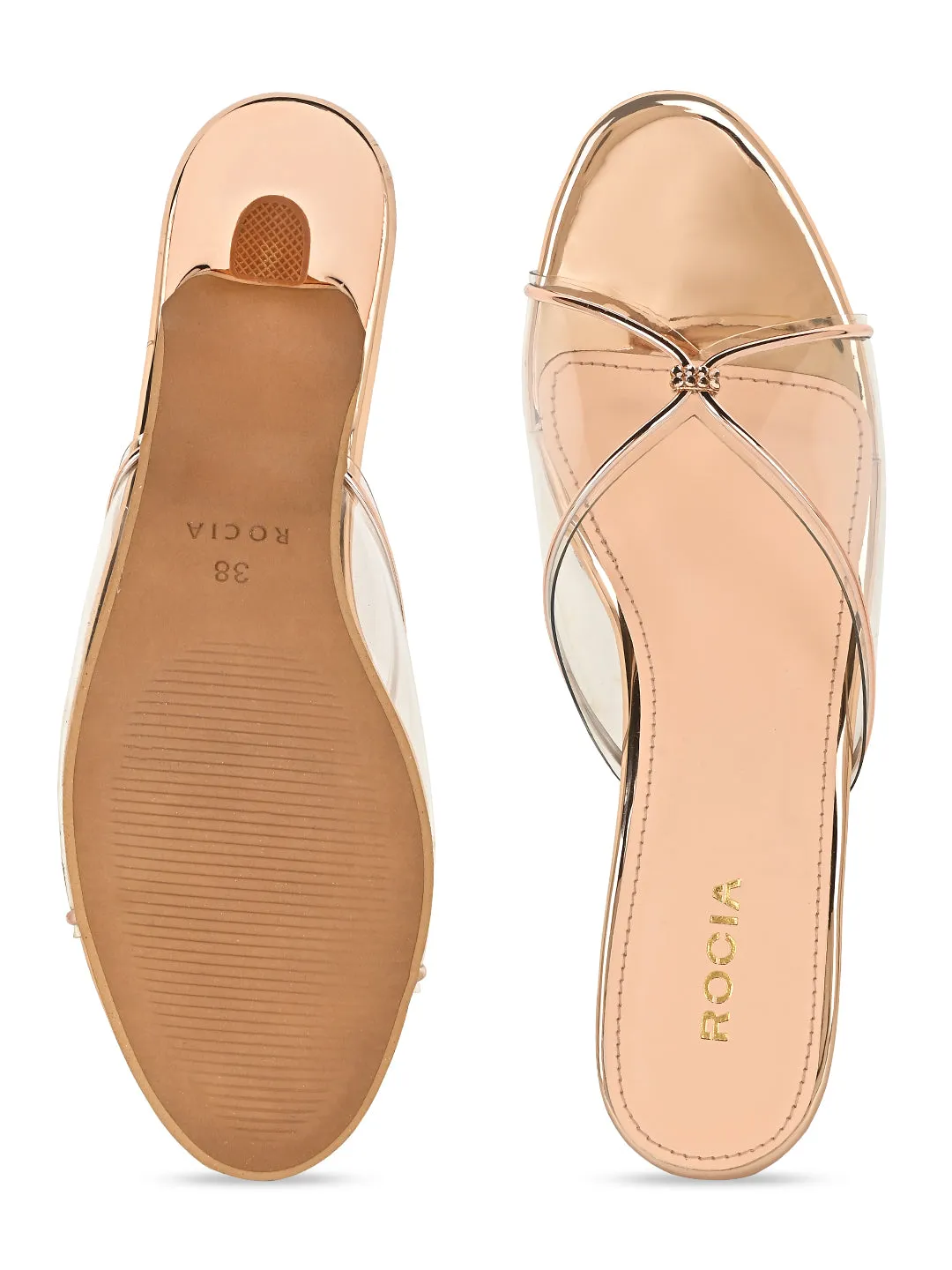 Rocia By Regal Rose Gold Women Vinyl Kitten Heel Sandal