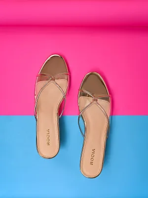 Rocia By Regal Rose Gold Women Vinyl Kitten Heel Sandal
