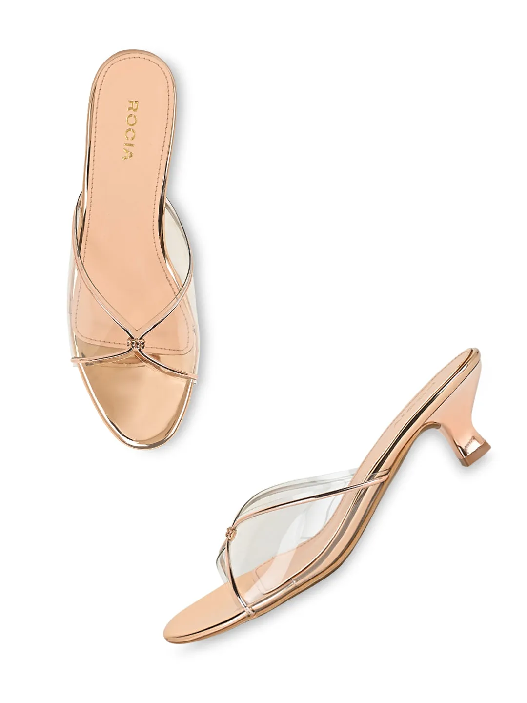 Rocia By Regal Rose Gold Women Vinyl Kitten Heel Sandal