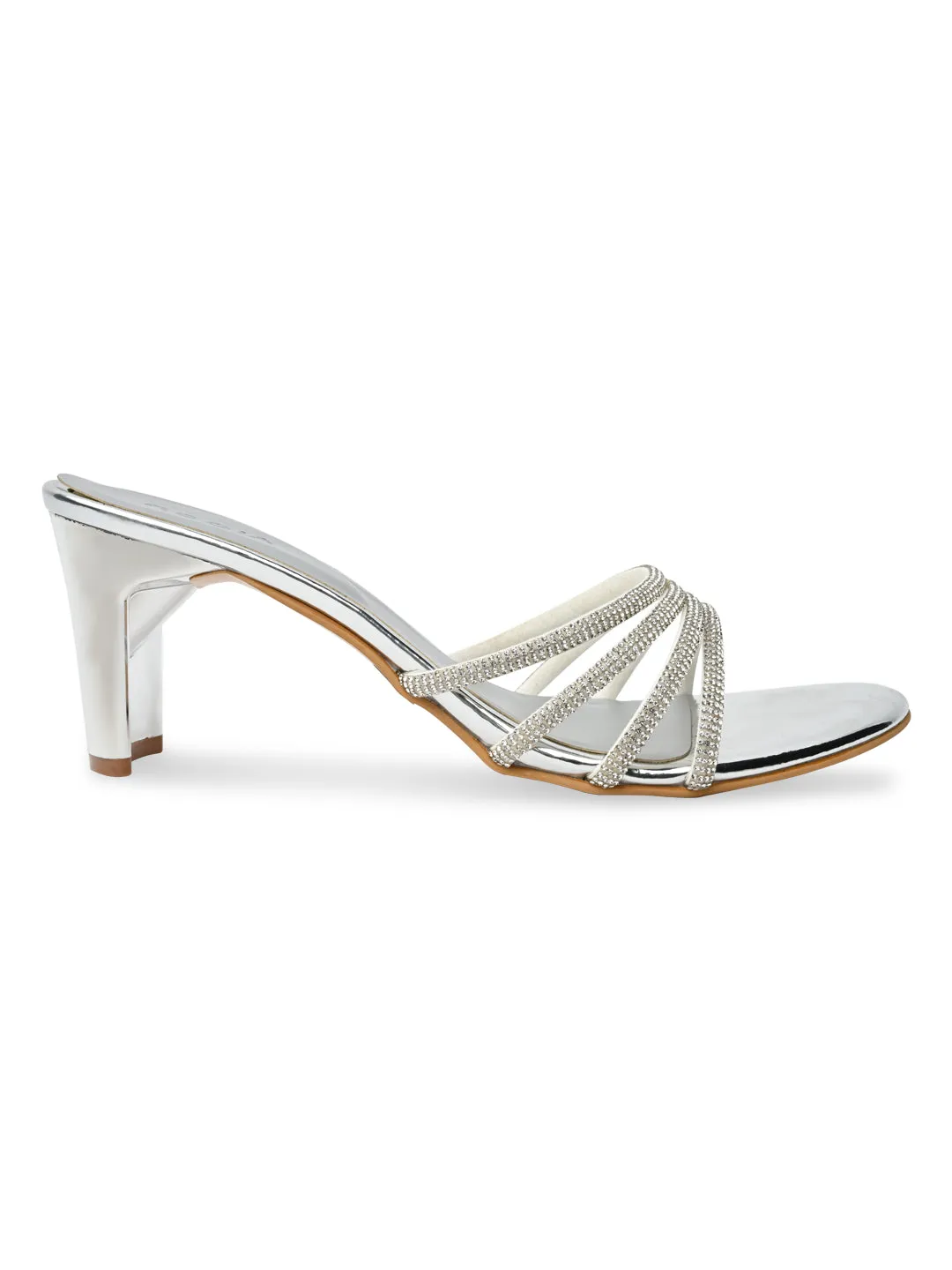 Rocia By Regal Silver Women Diamond Strap Block Heel Sandals