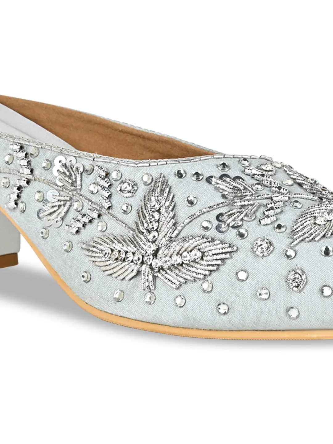 Rocia By Regal Silver Women Embroidered Mojaris With Heels