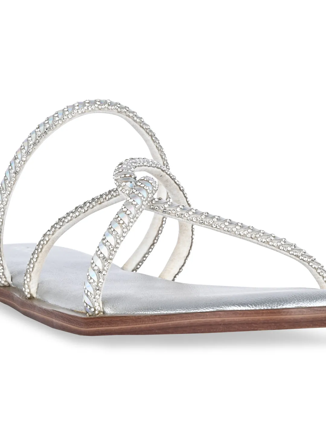 Rocia By Regal Silver Women Strappy Diamond Embellished Flats