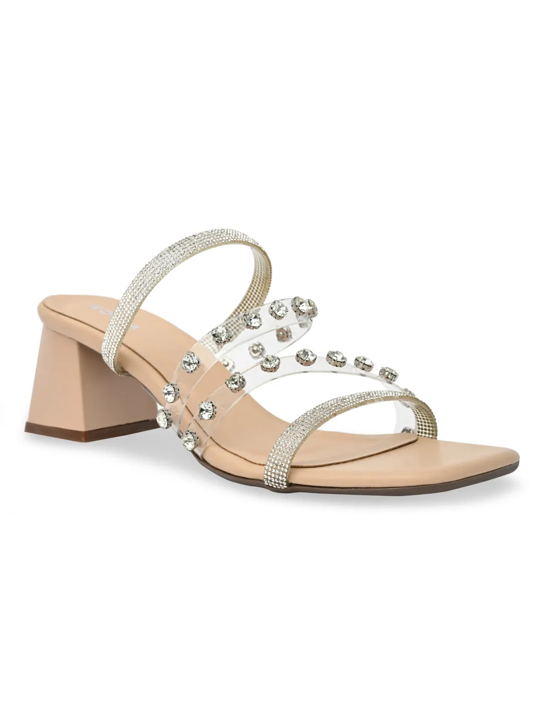 Rocia By Regal Transparent Women Diamond Studded Block Heel Sandals