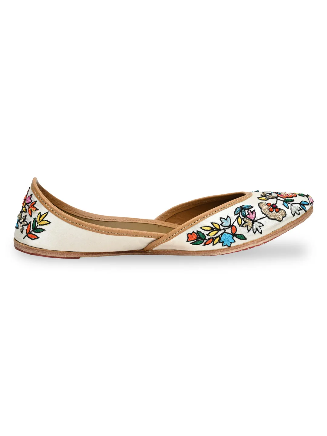 Rocia By Regal White Multi Women Embroidered Jutties