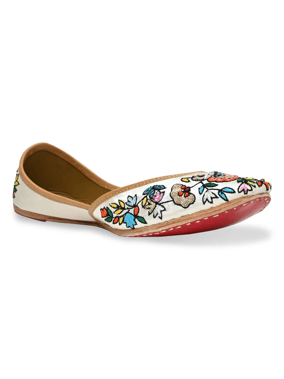 Rocia By Regal White Multi Women Embroidered Jutties