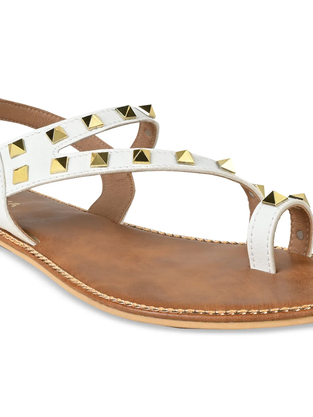 Rocia By Regal White Women Studded Flat Sandals