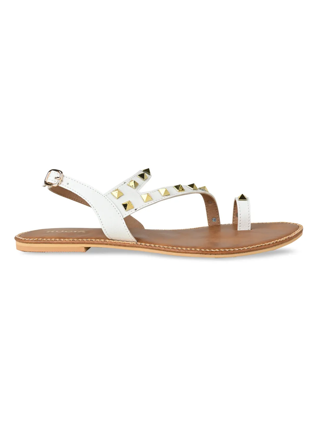 Rocia By Regal White Women Studded Flat Sandals