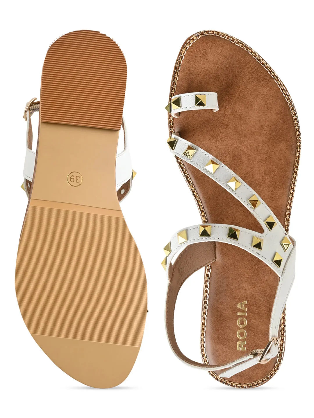 Rocia By Regal White Women Studded Flat Sandals